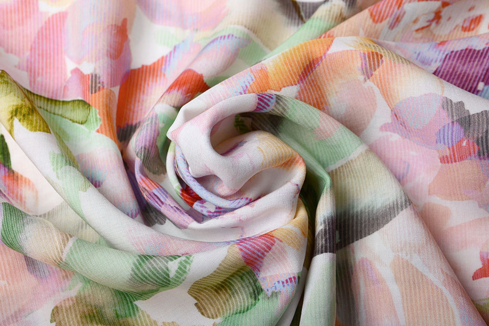 Viscose Digitaal Kembang Bloem Roze
