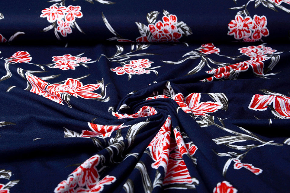 Viscose Jersey Lacquar Lule Marine Rood