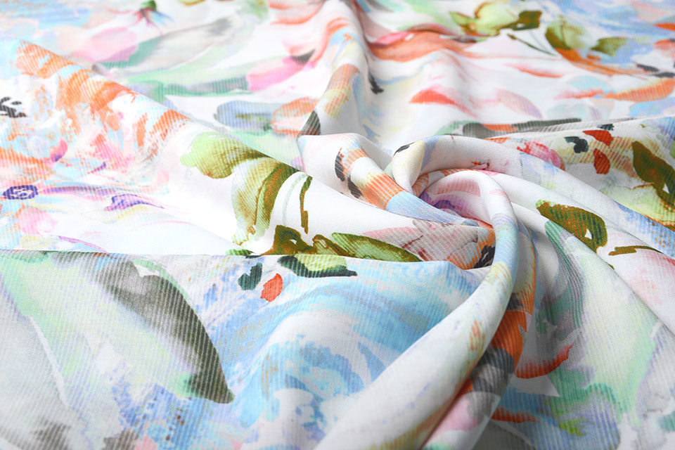 Viscose Digitaal Kembang Bloem Blauw