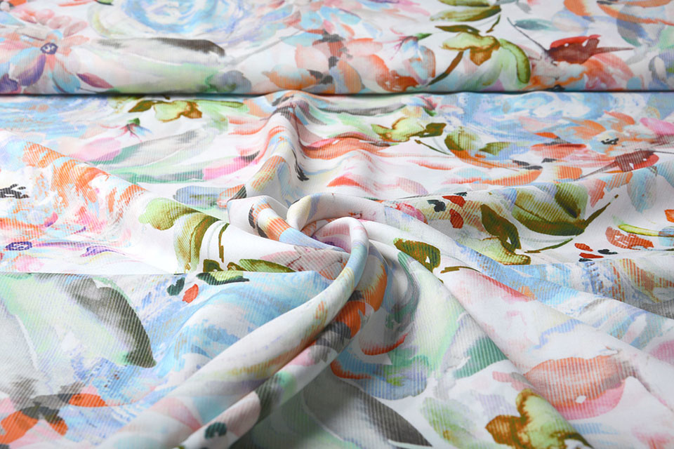 Viscose Digitaal Kembang Bloem Blauw