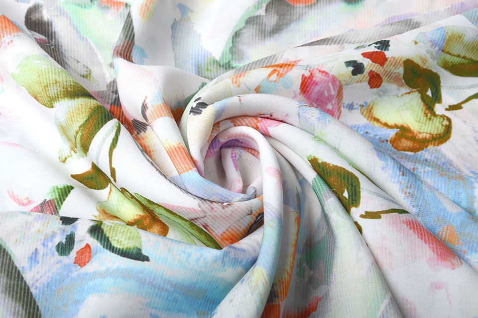 Viscose Digitaal Kembang Bloem Blauw
