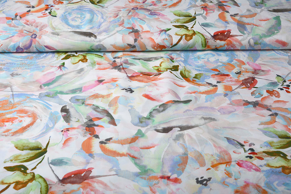 Viscose Digitaal Kembang Bloem Blauw