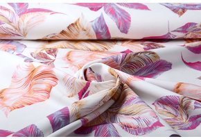 Digitaal Crepe stretch bladeren Off-White Roze