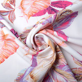 Digitaal Crepe stretch Leaves Off-White Pink