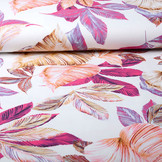 Digitaal Crepe stretch bladeren Off-White Roze