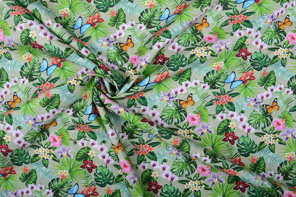 100% Katoen Flora en Fauna Groen