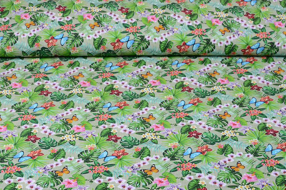 100% Cotton Flora and Fauna Green