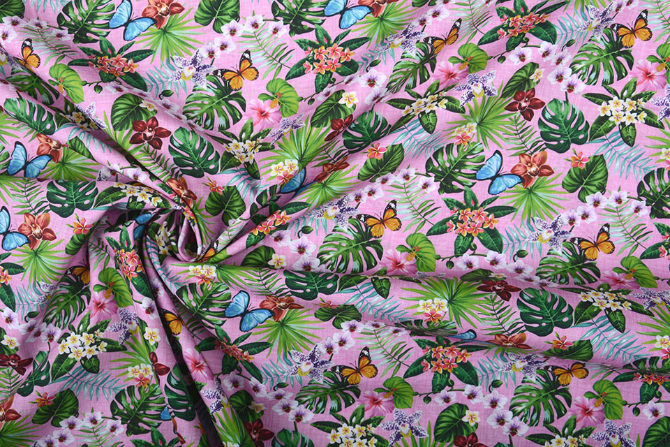 100% Katoen Flora en Fauna Roze