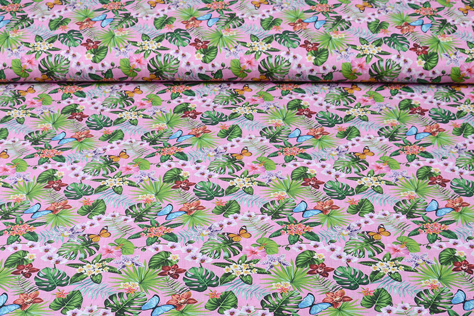 100% Cotton Flora and Fauna Pink