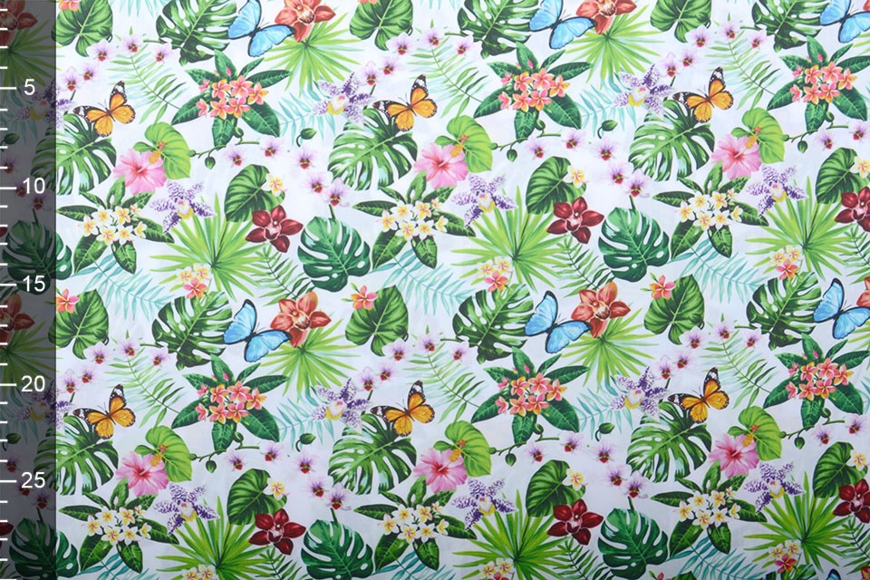 100% Cotton Flora and Fauna White