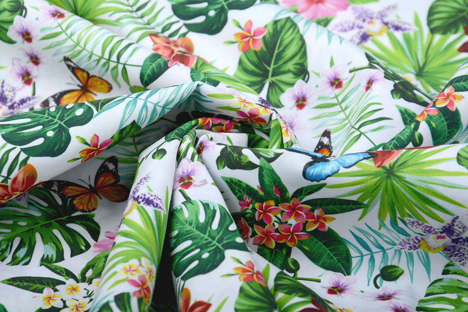 100% Cotton Flora and Fauna White