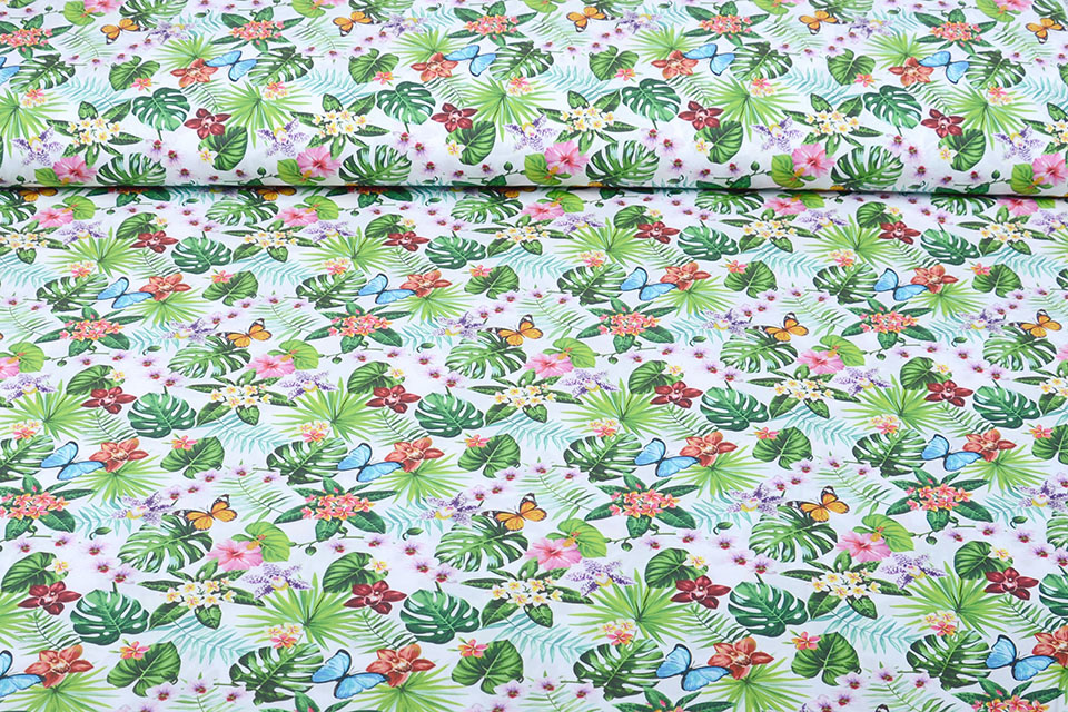 100% Cotton Flora and Fauna White