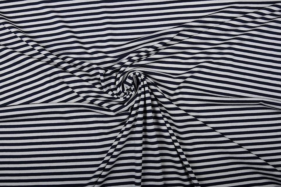 Viscose Jersey Strepen Marine Wit