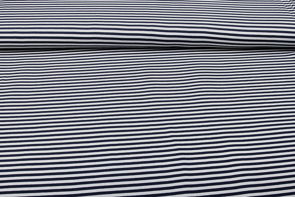Viscose Jersey Strepen Marine Wit