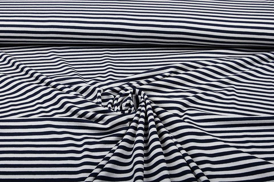 Viscose Jersey Strepen Marine Wit