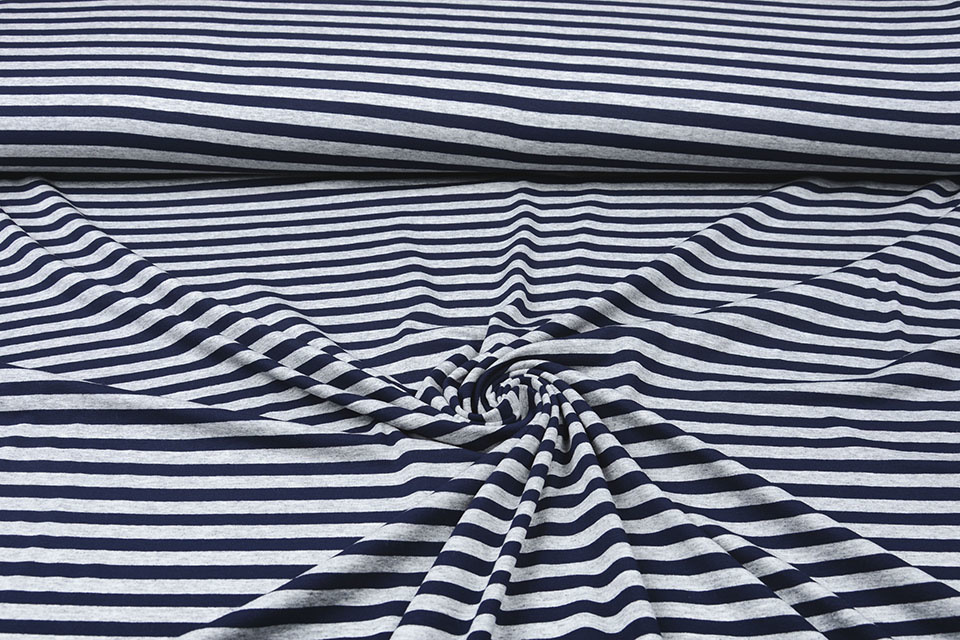 Viscose Jersey Strepen Marine Grijs