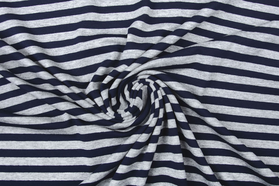 Viscose Jersey Strepen Marine Grijs