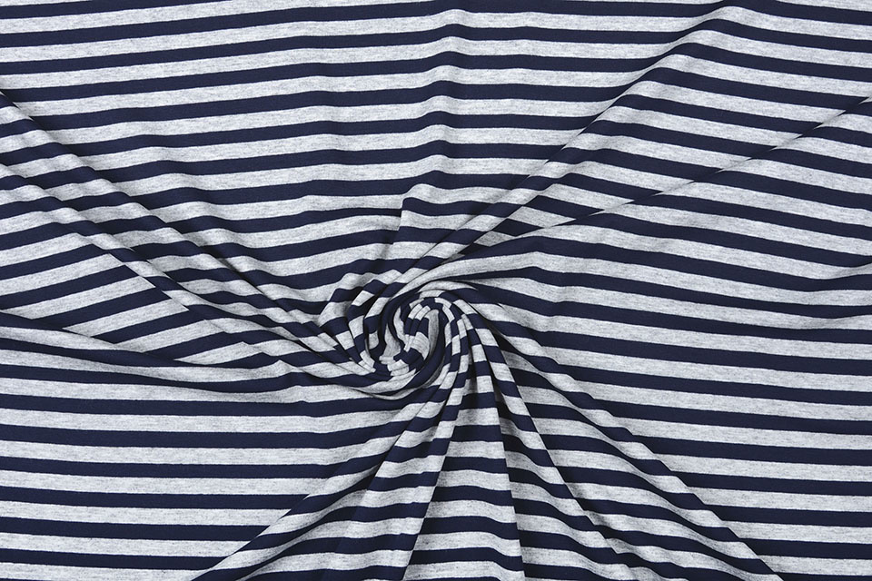 Viscose Jersey Strepen Marine Grijs