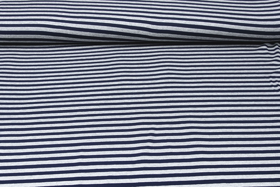 Viscose Jersey Strepen Marine Grijs