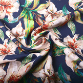 Digitaal Crepe Stretch Orchidee Perzik Marine