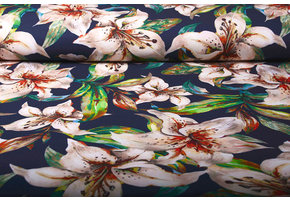 Digital Crepe Stretch Orchidee Pfirsich Marine