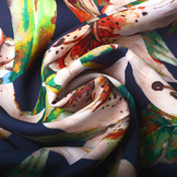 Digitaal Crepe Stretch Orchidee Perzik Marine