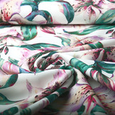 Digitaal Crepe Stretch Orchidee Fuchsia Wit