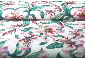 Digital Crepe Stretch Orchidee Fuchsia Weiß