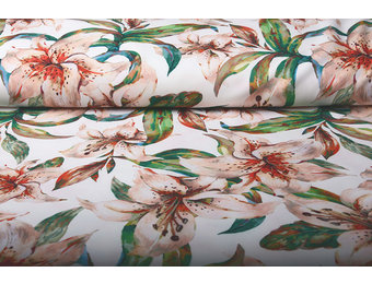 Digital Crepe Stretch Orchidee Pfirsich Weiß