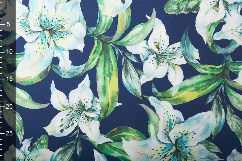 Digitaal Crepe Stretch Orchidee Mint Marine