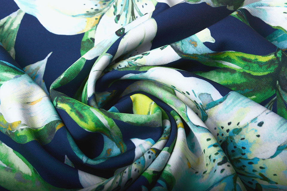 Digitaal Crepe Stretch Orchidee Mint Marine