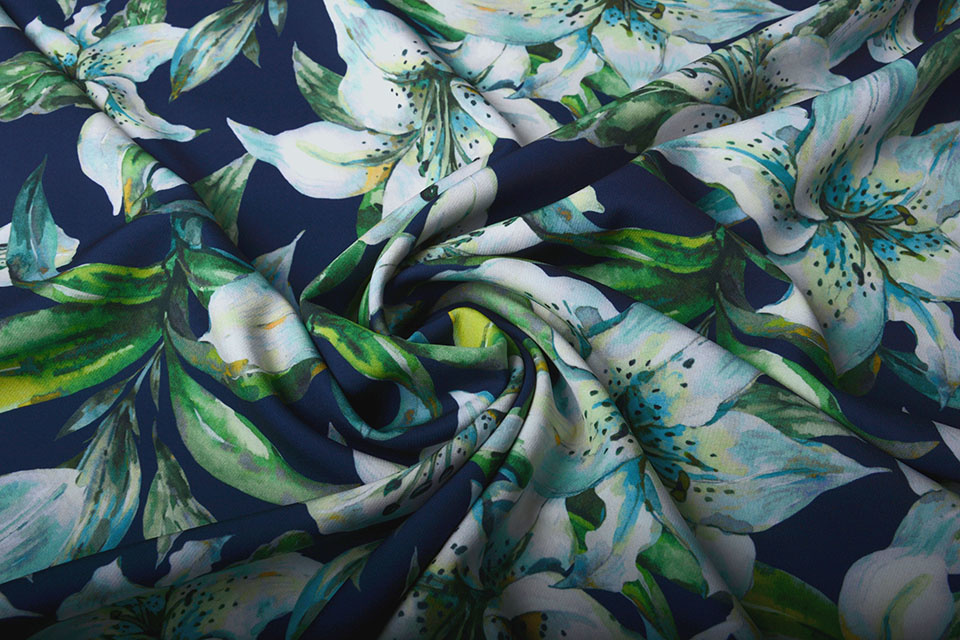 Digital Crepe Stretch Orchidee Minze Marine