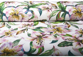 Digital Crepe Stretch Orchidee Flieder Rosa Weiß