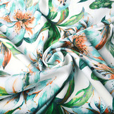 Digitaal Crepe Stretch Orchidee Mint Wit