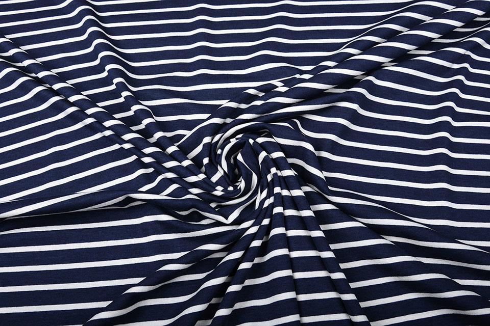 Viscose Jersey Brede Smalle Strepen Marine Wit