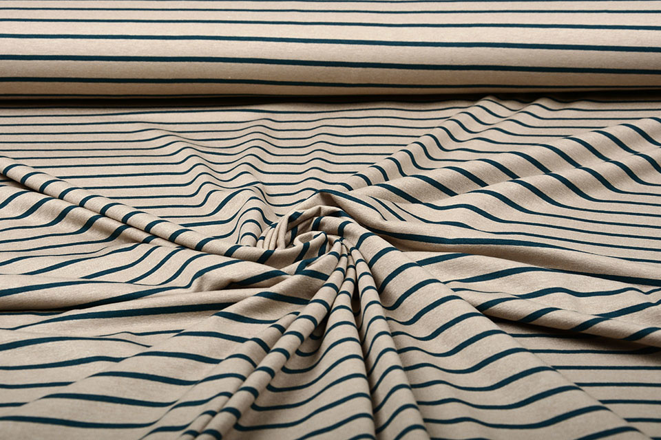 Viscose Jersey Brede Smalle Strepen Zand Petrol