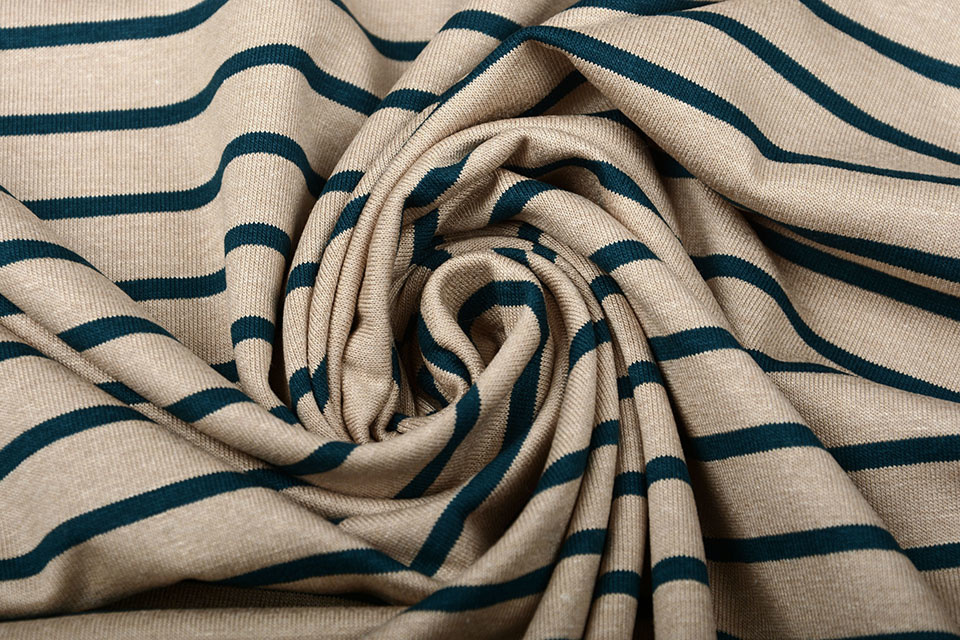 Viscose Jersey Brede Smalle Strepen Zand Petrol