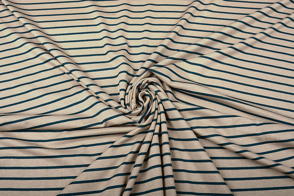 Viscose Jersey Brede Smalle Strepen Zand Petrol