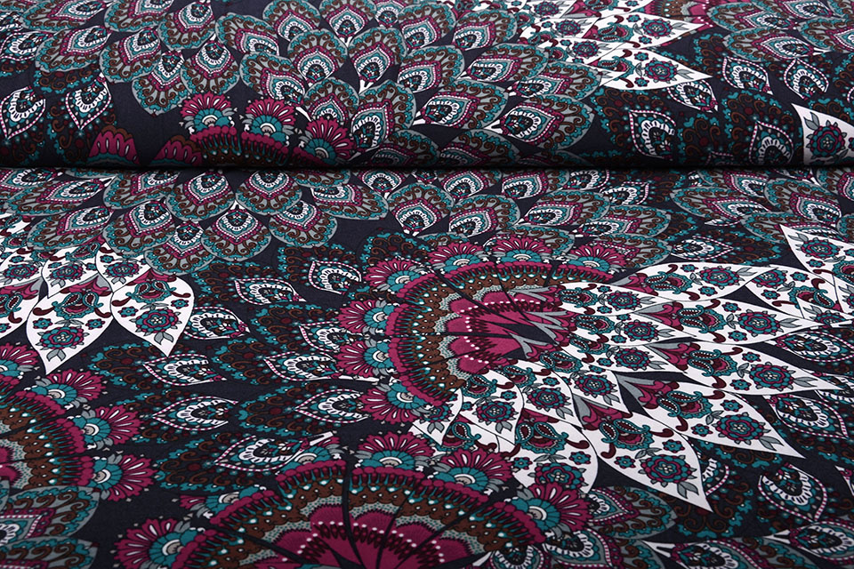 Lycra Bloemen Mandala Paars Multi