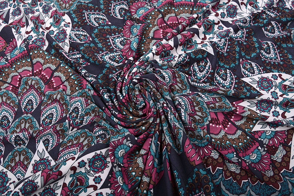 Lycra Bloemen Mandala Paars Multi