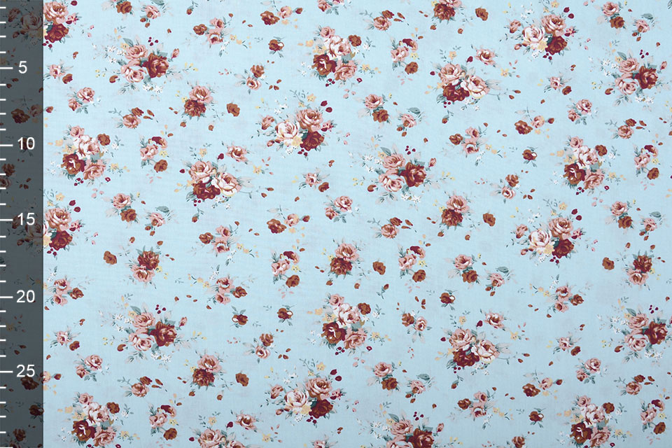 100% Baumwolle Florets Rosen Hellblau