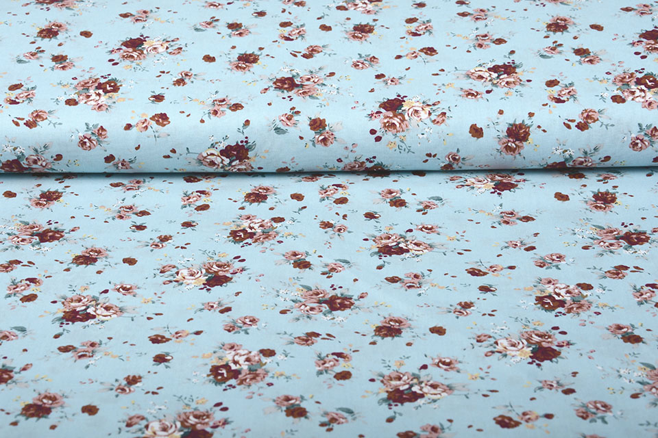 100% Baumwolle Florets Rosen Hellblau