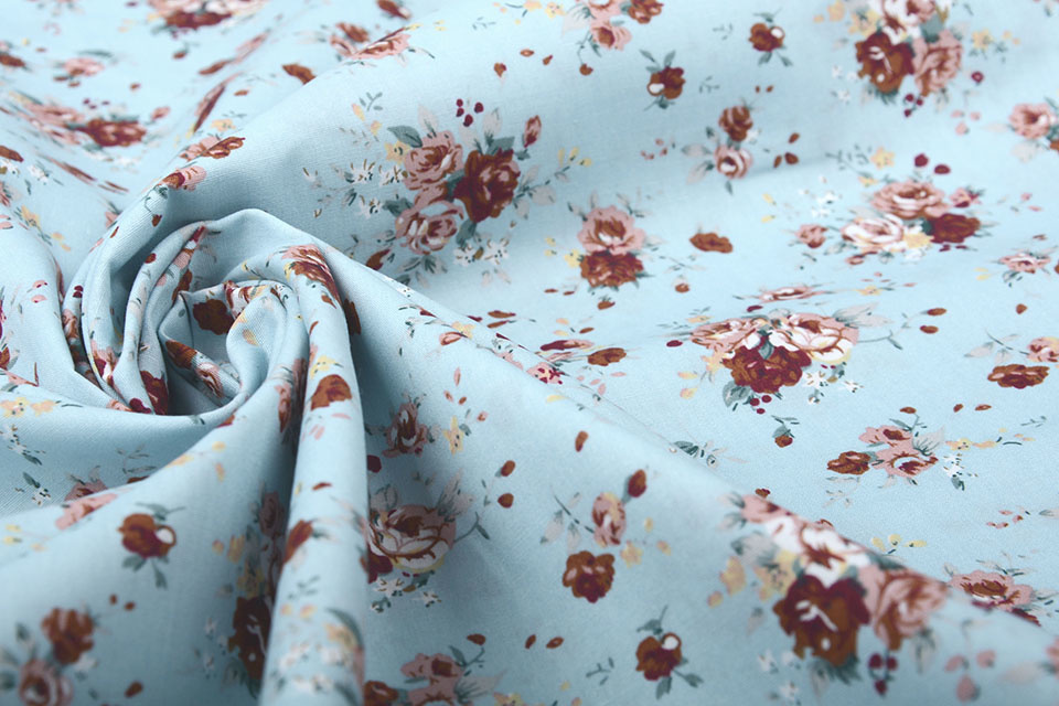 100% Katoen Florets Rozen Licht Blauw