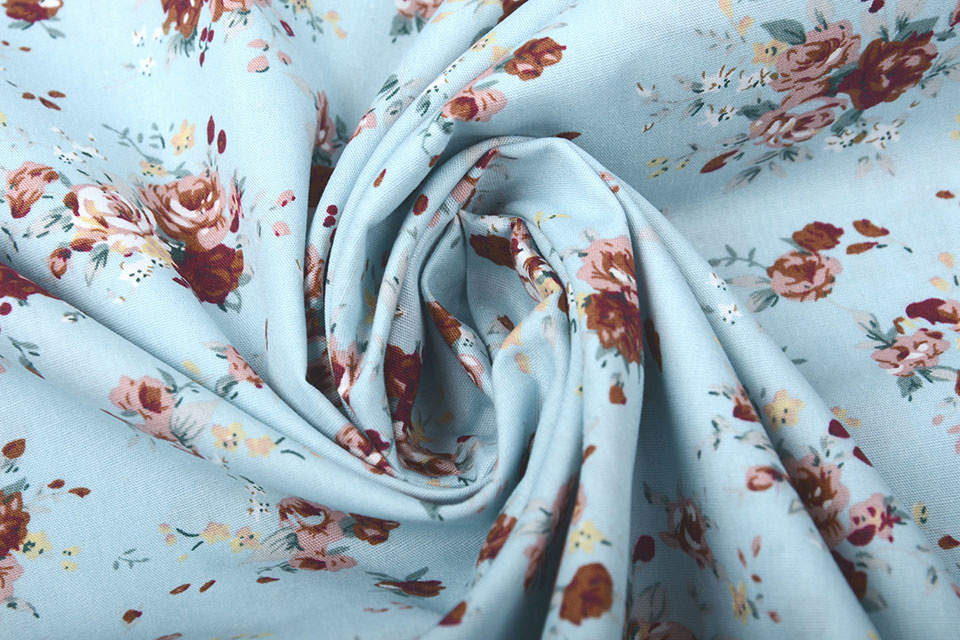 100% Katoen Florets Rozen Licht Blauw