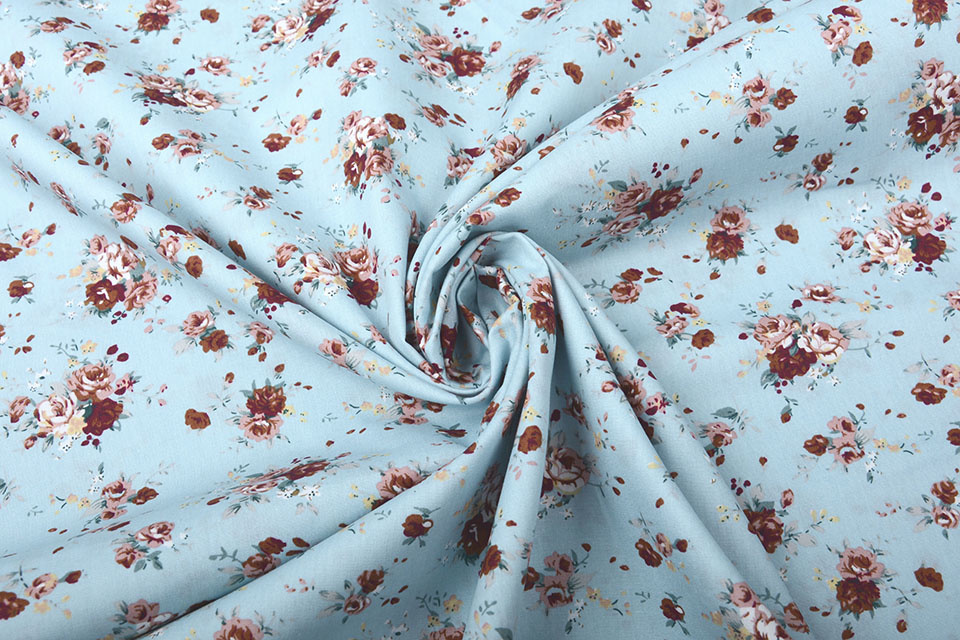 100% Baumwolle Florets Rosen Hellblau