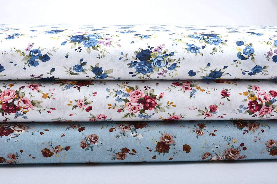100% Baumwolle Florets Rosen Hellblau