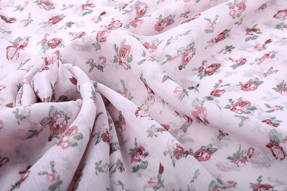 Chiffon Printed Pink Roses Pink