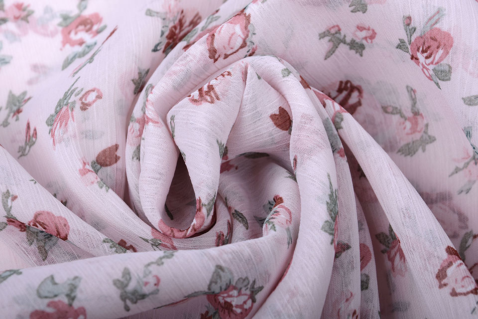Chiffon Printed Pink Roses Pink