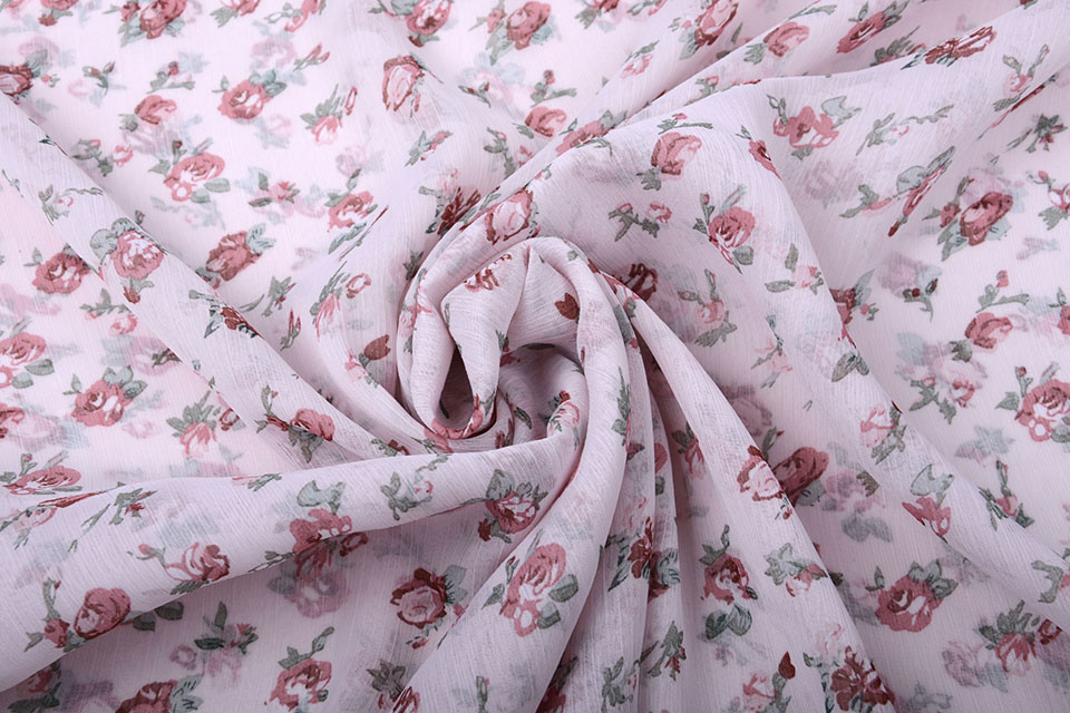 Chiffon Printed Pink Roses Pink