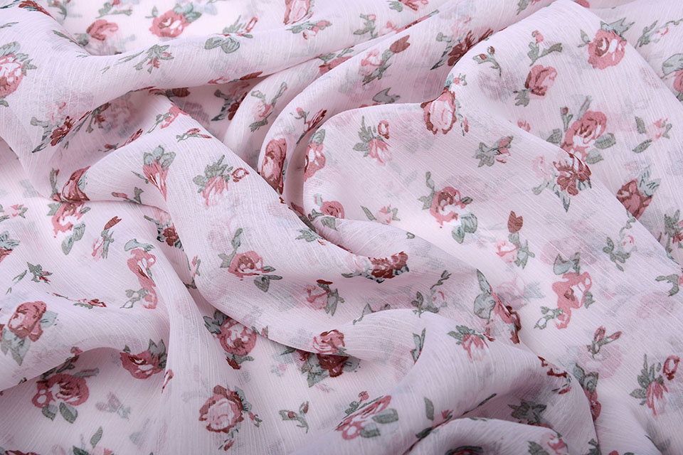 Chiffon Printed Pink Roses Pink
